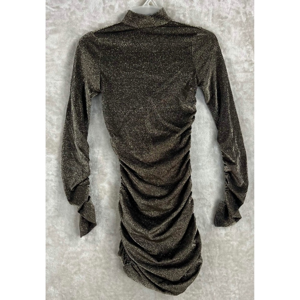 NWT New Likely Kylie Dress Gold Metallic Ruched Mock Neck Mini Bodycon Size 2
